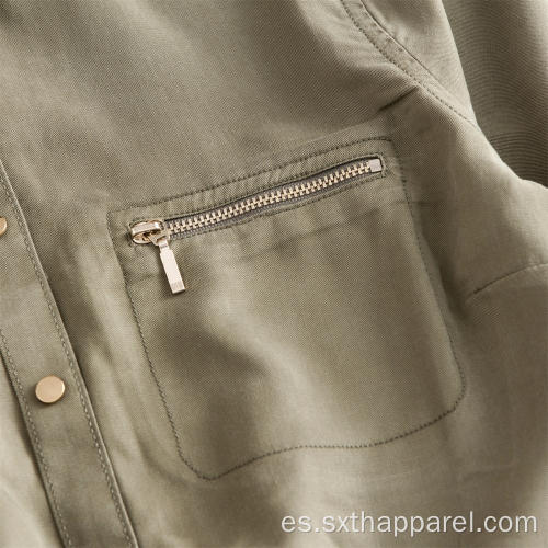 Camisas de Tencel ajustables con mangas verde militar